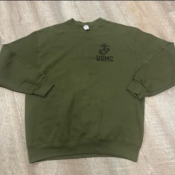 Vintage USMC Sweatshirt Mens Large Green 1990s Marine Corp - Picture 1 of 5
